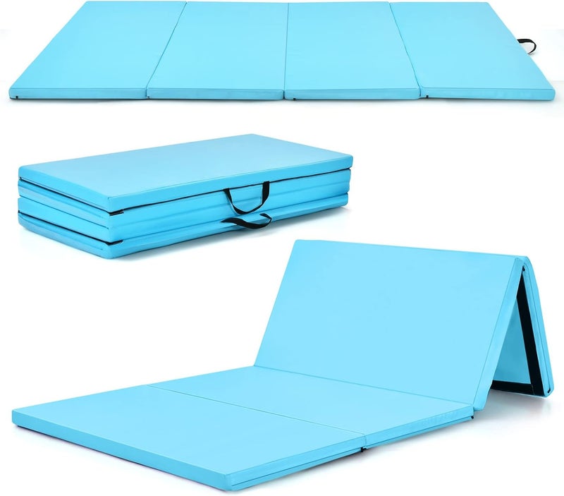 GYMAX Gymnastics Mat, 4 FT x 8 FT x 2 Inches Folding Exercise Mat w/Carry Handles & Sturdy Stitching Waterproof Cover, Tumbling Mat for Yoga Stretching Martial Arts Home Gym - Image 1
